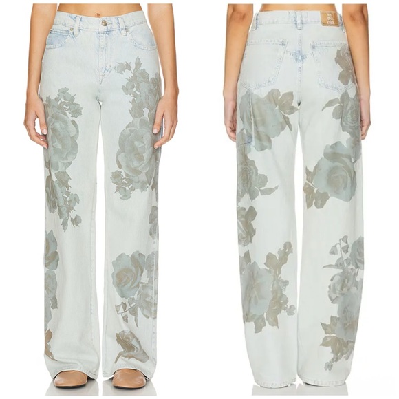 Free People Denim - Free People Tinsley Printed Wide Leg Jeans in Daylight Combo Size 28